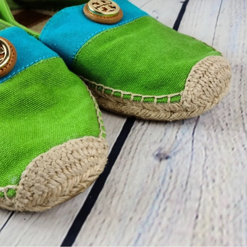 Green and Blue Espadrille Flats with Logo Accent - Women